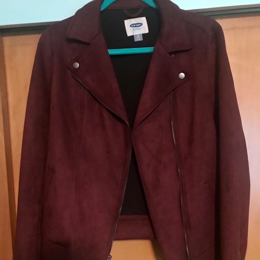 Wine suede moto jacket